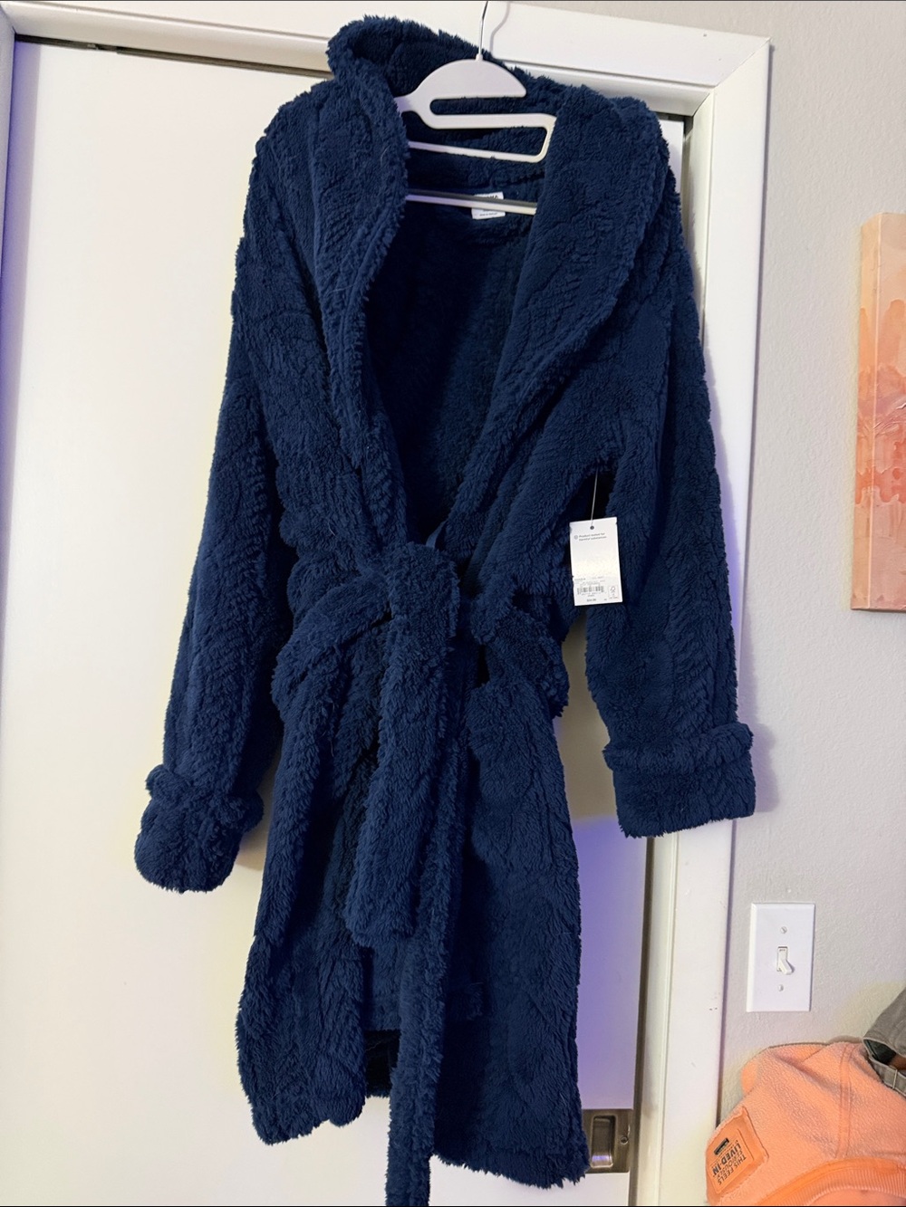 Woman’s Plush Hooded Robe - Navy Blue